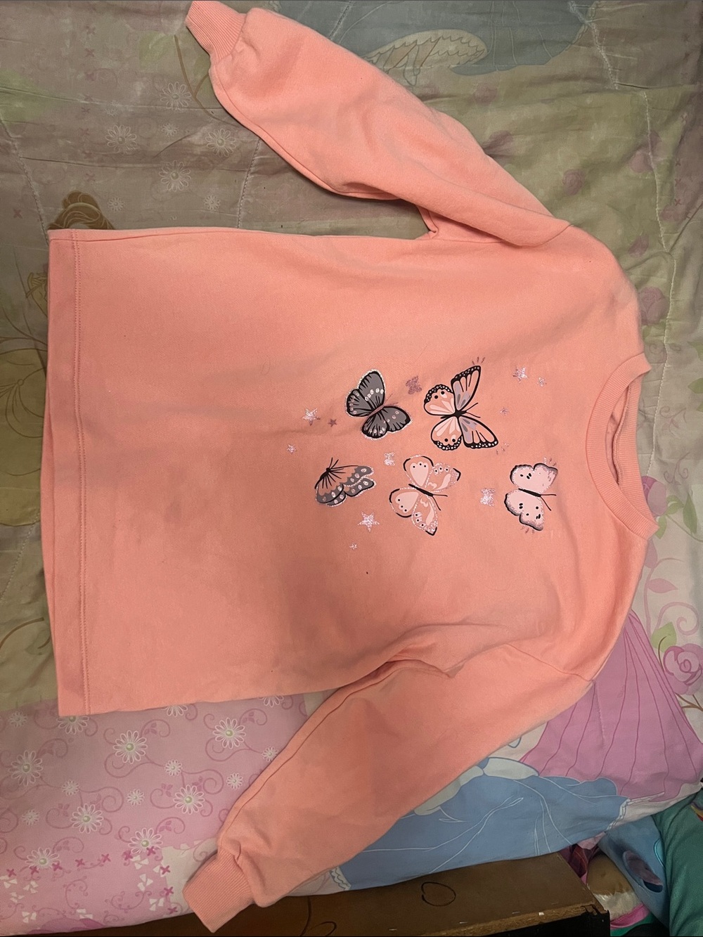Girls Peach Butterfly Long-Sleeve Top
